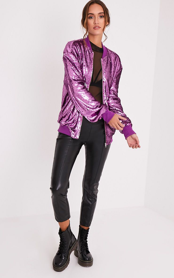 PrettyLittleThing Womens Iola Purple Sequin Bomber Jacket Purple | eBay