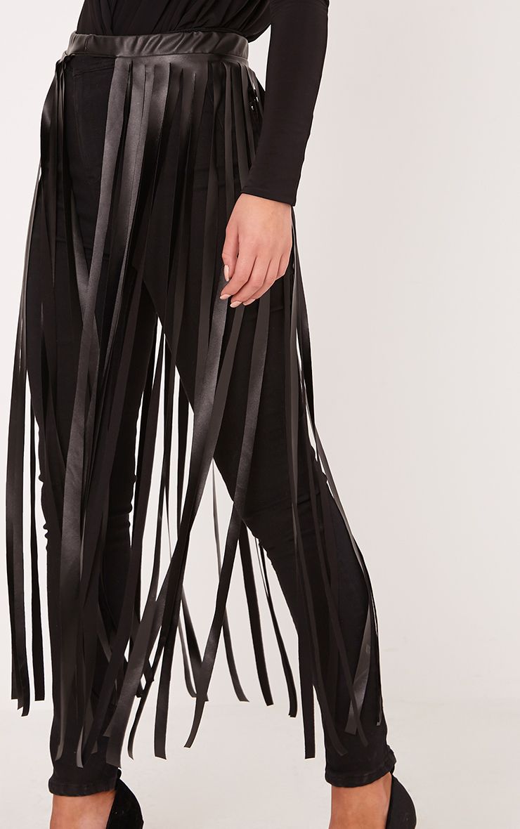Dee Black Faux Leather Extreme Fringe Belt Belts PrettylittleThing