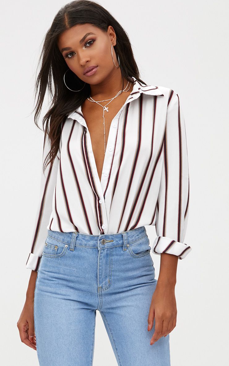 Drop Shoulder Lace Up Front Striped T Shirt