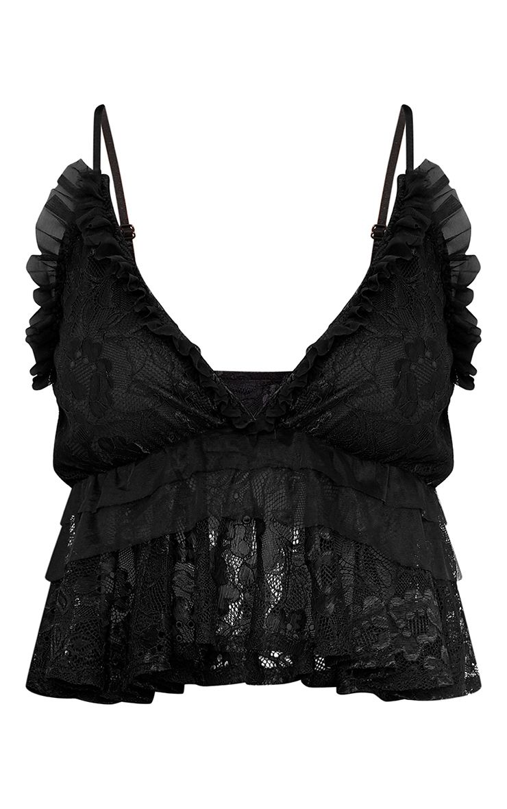 pretty little thing black lace seam detail bralet nails