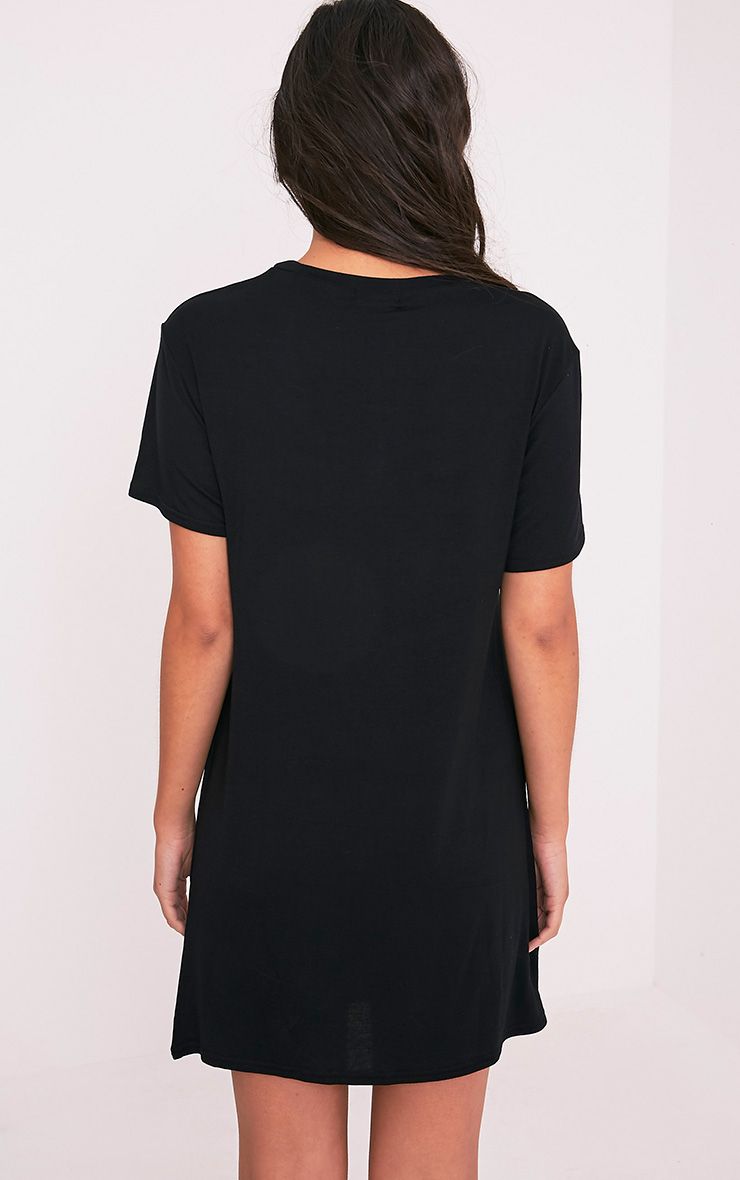 Holographic Skeleton Print Black T Shirt Dress - Dresses 