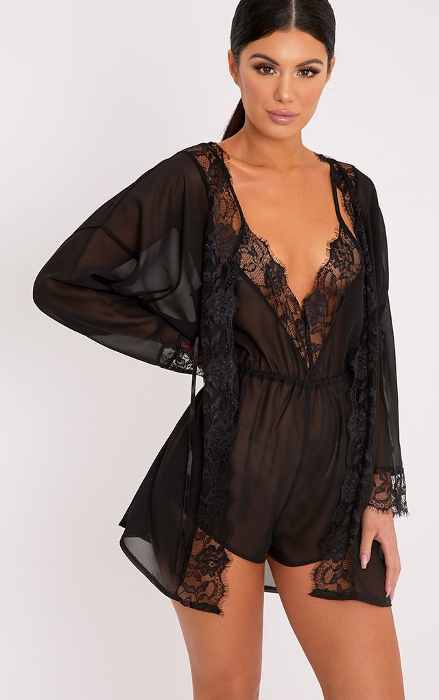 hazel black chiffon short dressing gown 3rd