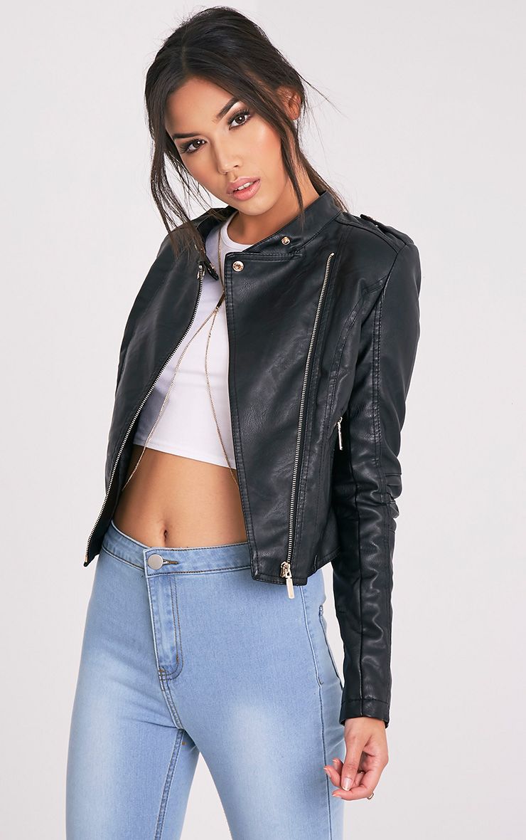 Merscha Black Faux Leather Biker Jacket Coats Jackets Merscha Black Faux Leather Biker Jacket 1
