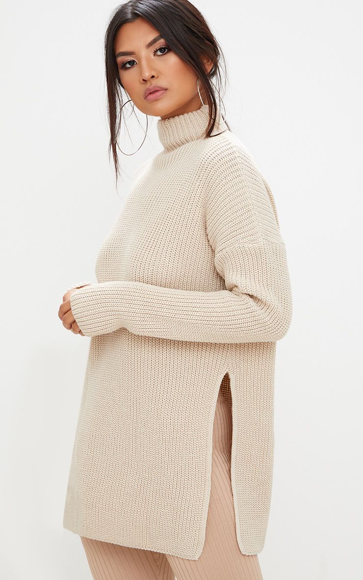 high neck beige jumper