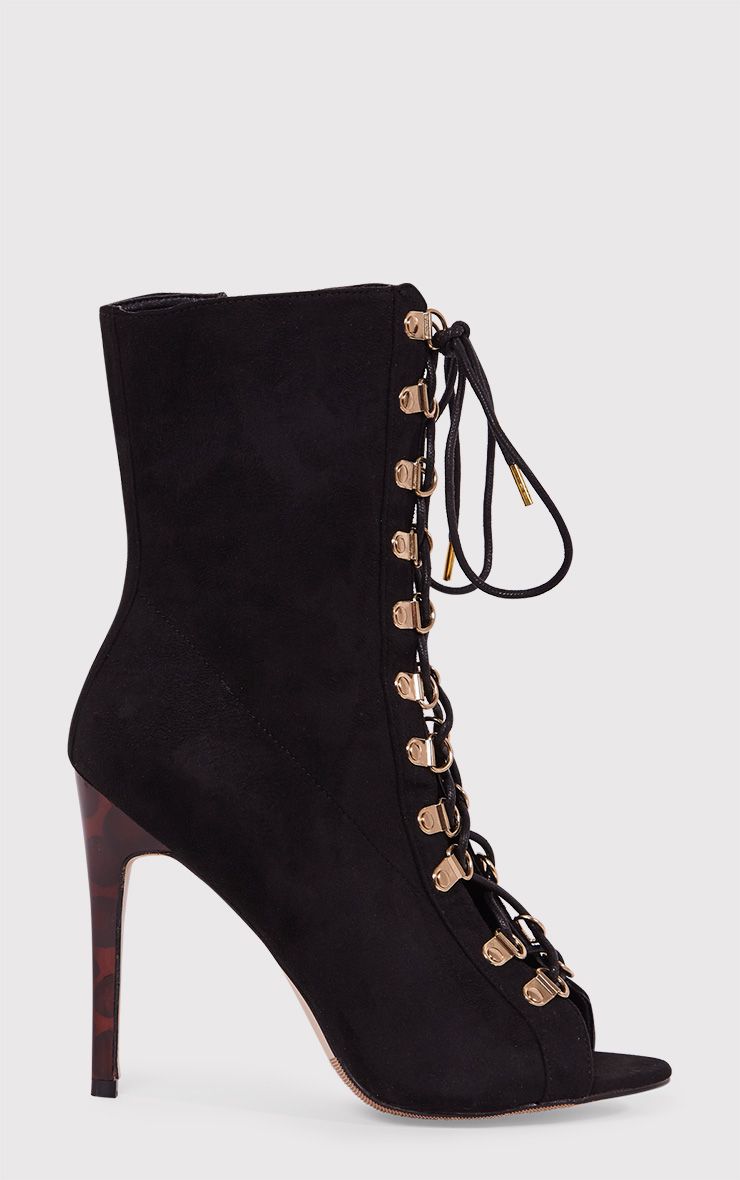 open toe black ankle boots