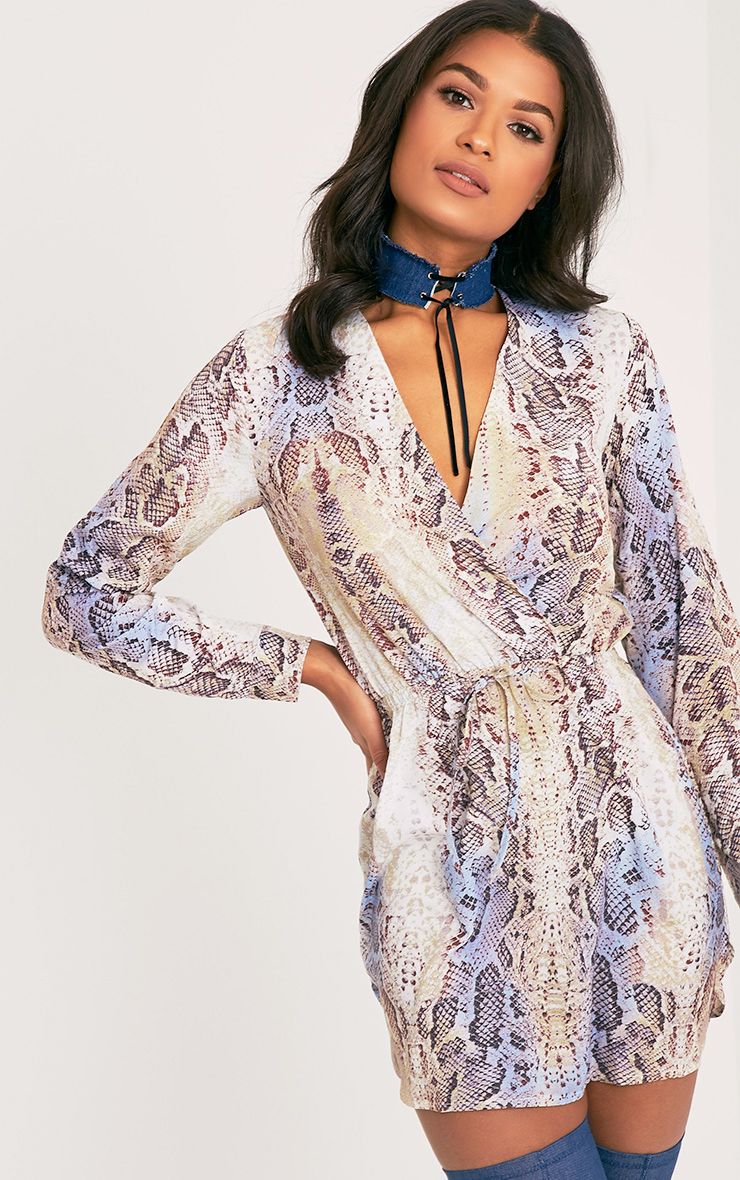 Poppy Multi Snake Print Wrap Dress | Dresses | | PrettyLittleThing