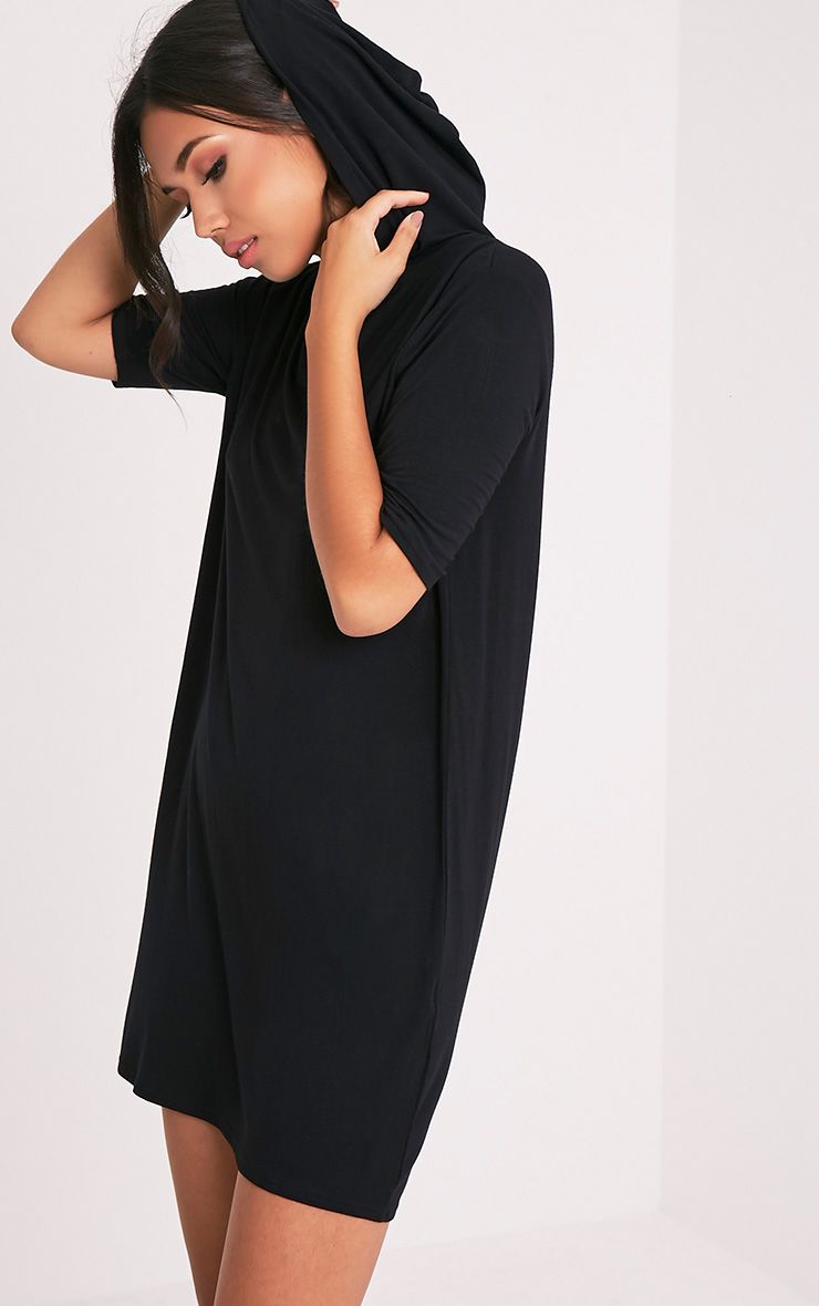 Abbie Black Short Sleeve Hooded Bodycon Dress Dresses