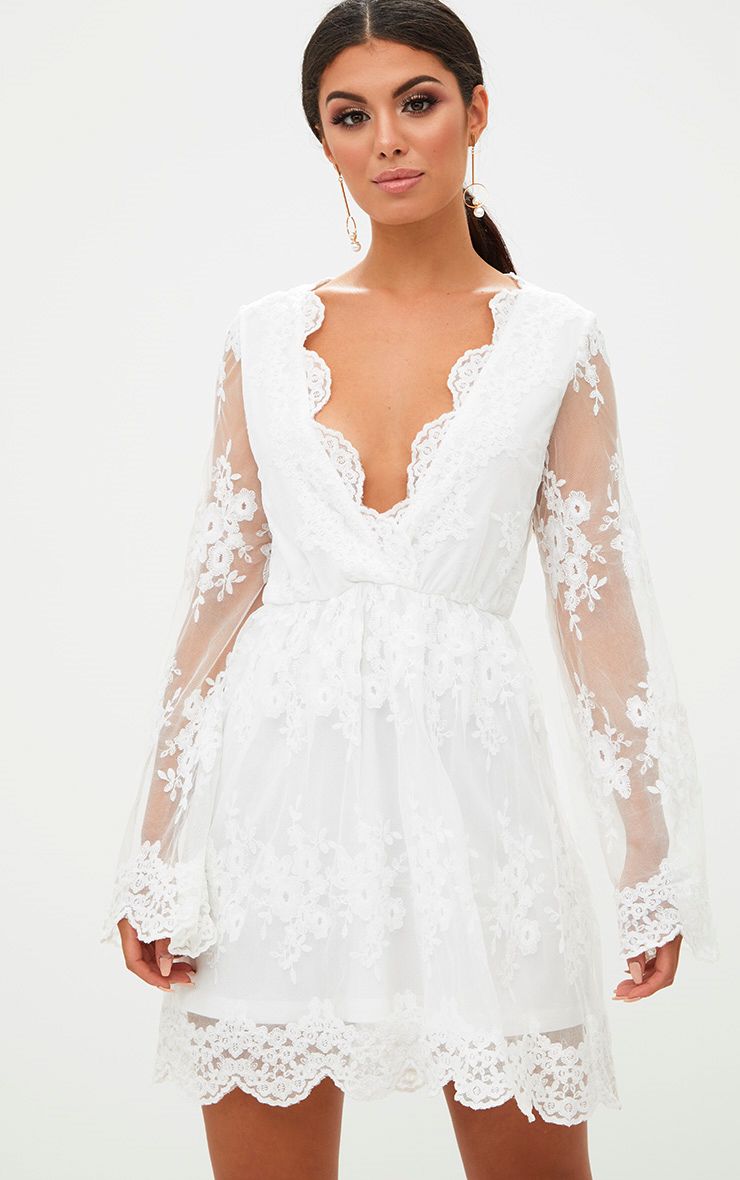 White Lace Dress with Sleeves