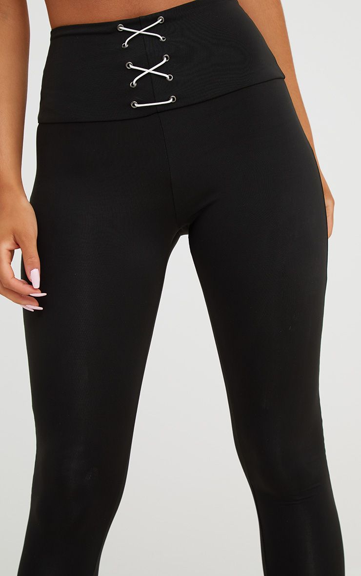 Black Corset Detail Leggings. Activewear PrettyLittleThing