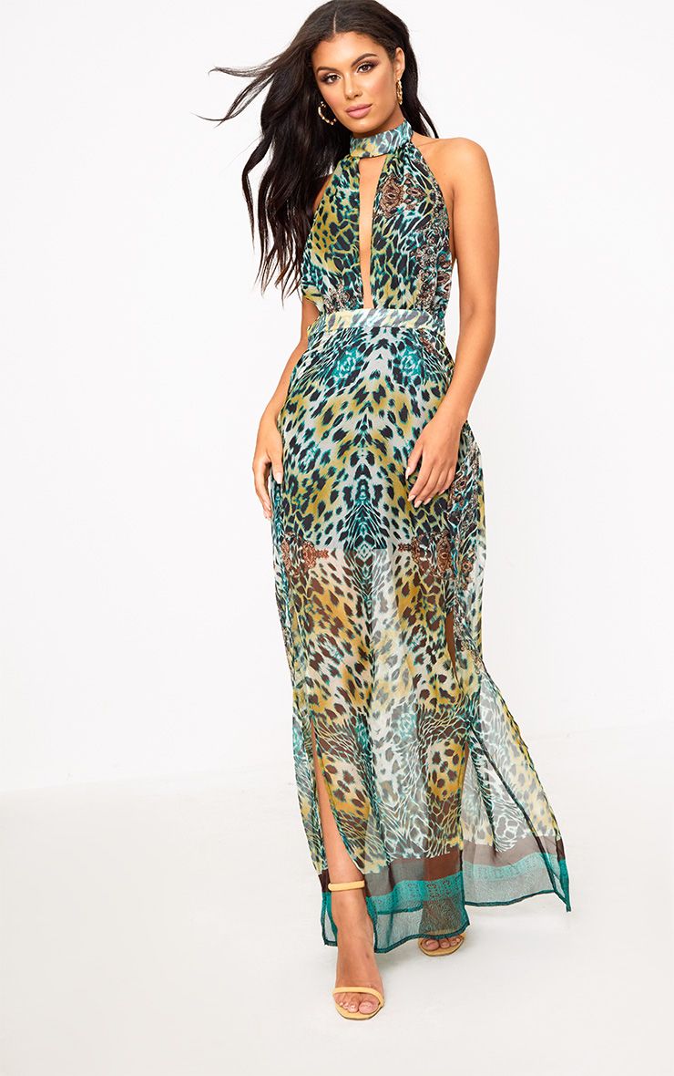 warehouse animal print maxi dress