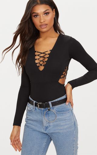 Shape khaki halterneck lace tie back bralet up shoes the