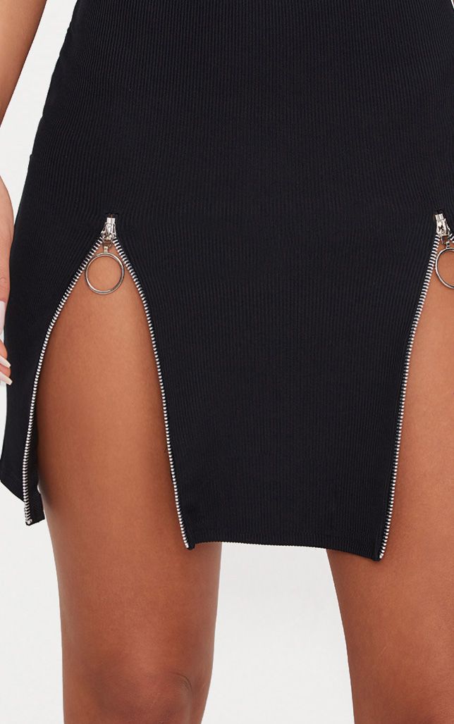 Black O Ring Zip Detail Bodycon Dress PrettyLittleThing