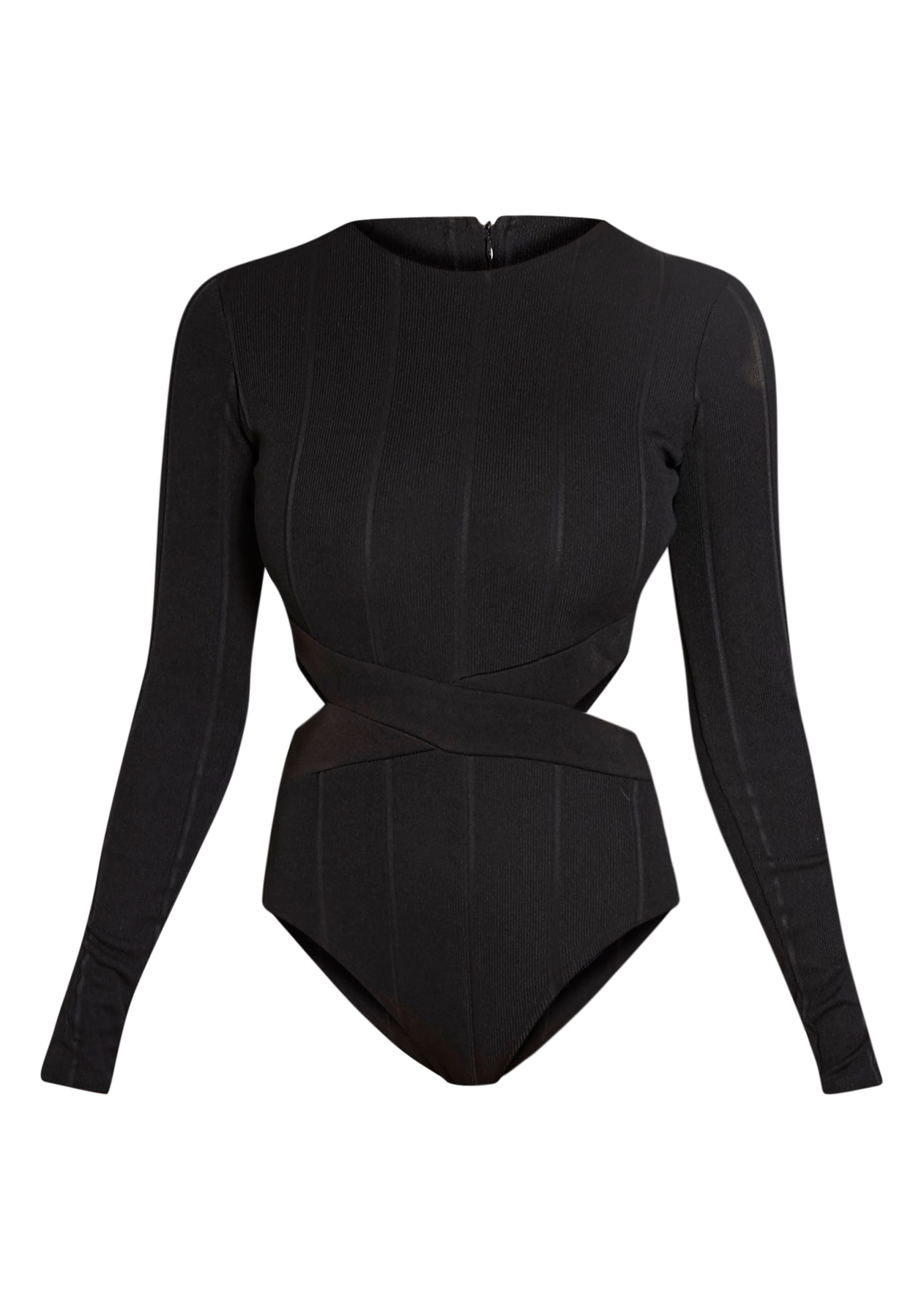 Alessia Black Bandage Cut Out Bodysuit Tops PrettylittleThing
