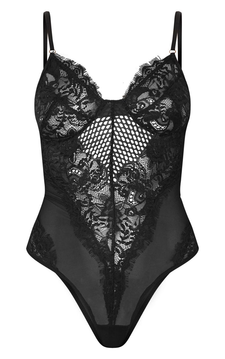 black eyelash lace & fishnet detail body zion