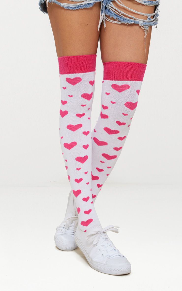 Pink Heart Over Knee Socks Accessories PrettyLittleThing