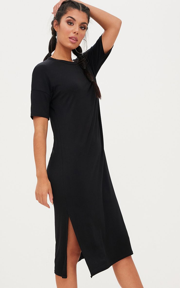 Black Jersey Short Sleeve Midi T Shirt Dress. Dresses ...