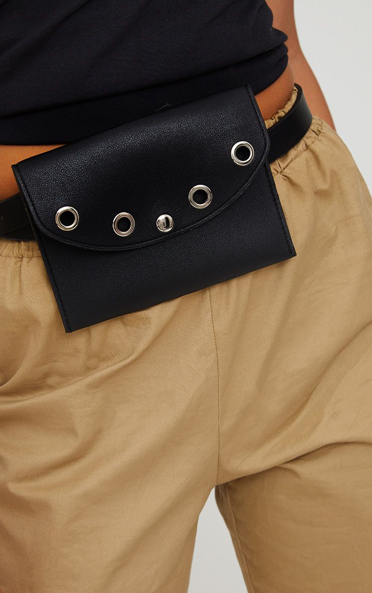 Black Eyelet Belt Bag Accessories PrettyLittleThing
