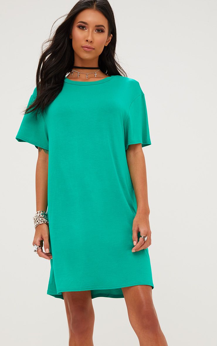 Basic Jade Green Short Sleeve TShirt Dress. Dresses PrettyLittleThing