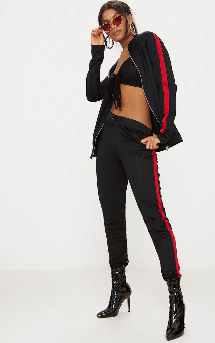 Black Scuba Contrast Stripe Tracksuit Top PrettyLittleThing