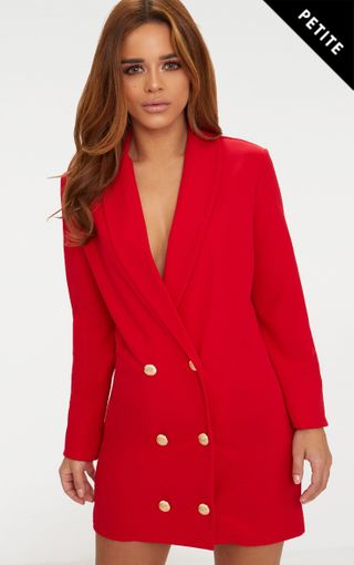Red Blazer Dress With Belt Embellished Backless Blazer Dress Red Luxe Blazer  Dresses And