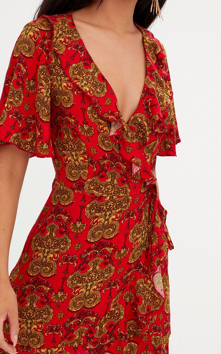 Red Chain Print Wrap Dress. Dresses PrettyLittleThing