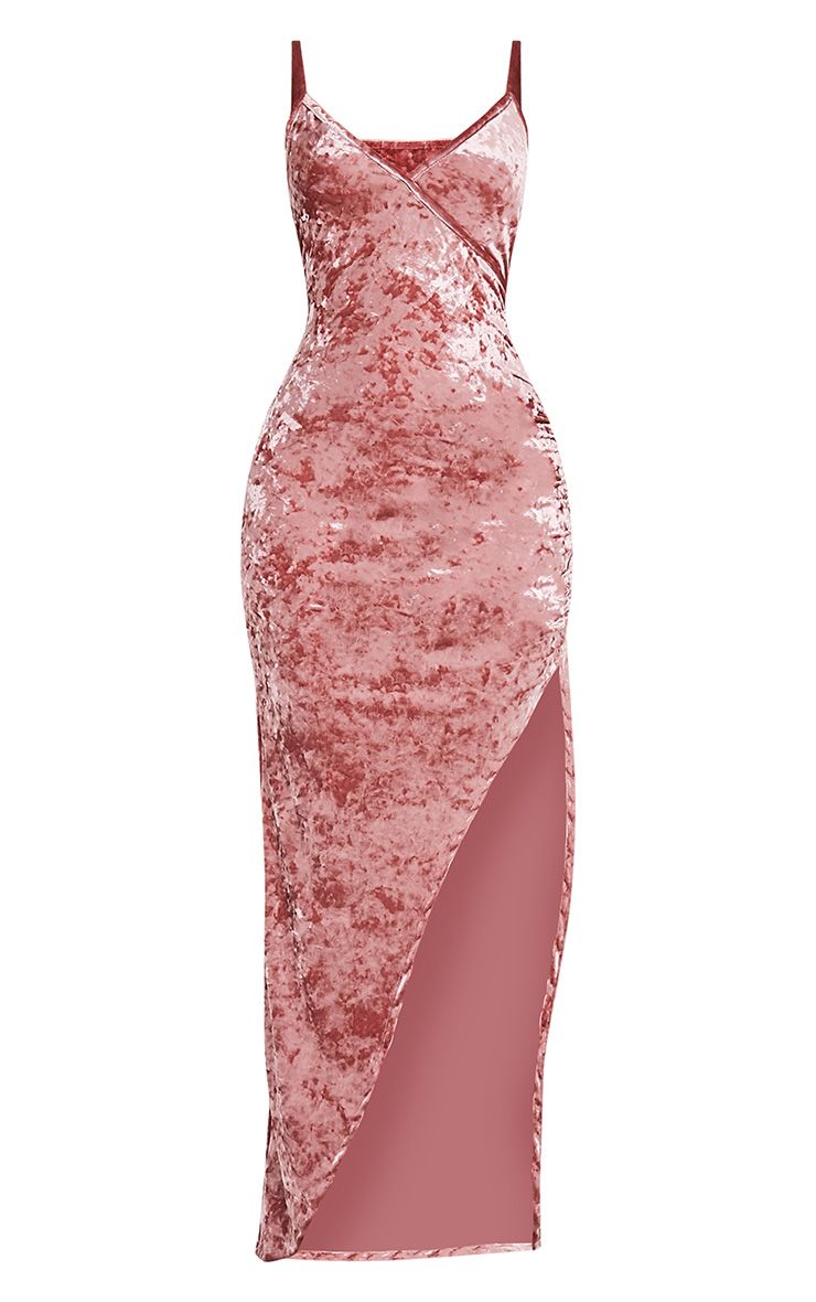 Sansia Pink Crushed Velvet Asymmetric Maxi Dress Dresses