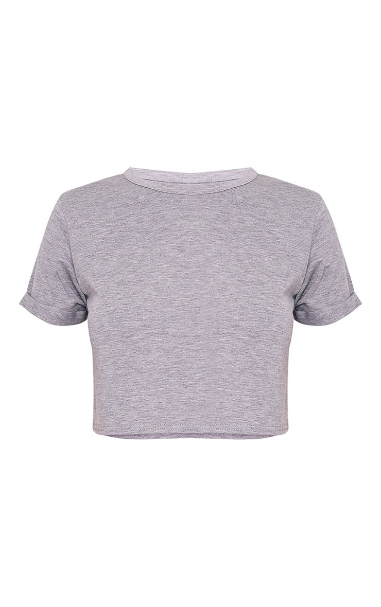 Basic Grey Roll Sleeve Crop T Shirt - Tops - PrettylittleThing | PrettyLittleThing USA