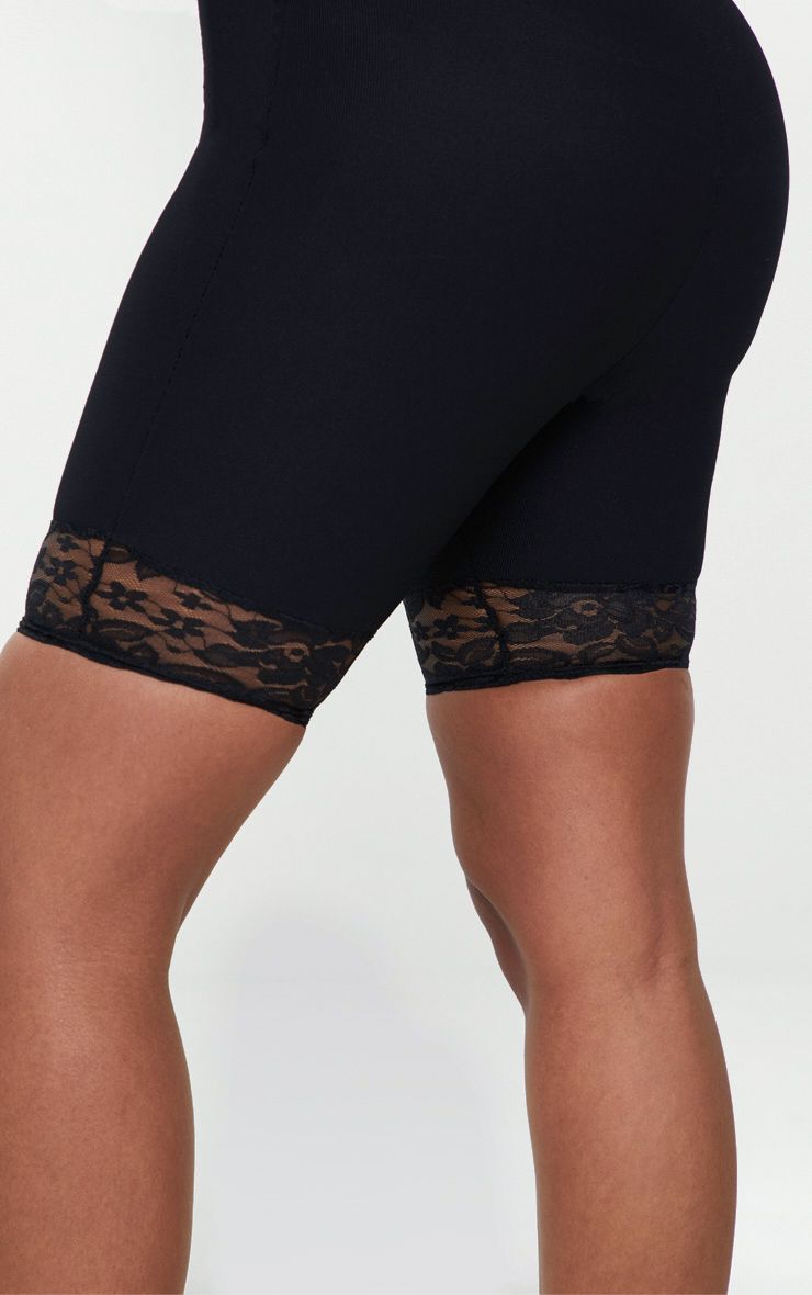 Shape Black Ribbed Lace Trim Cycling Shorts PrettyLittleThing