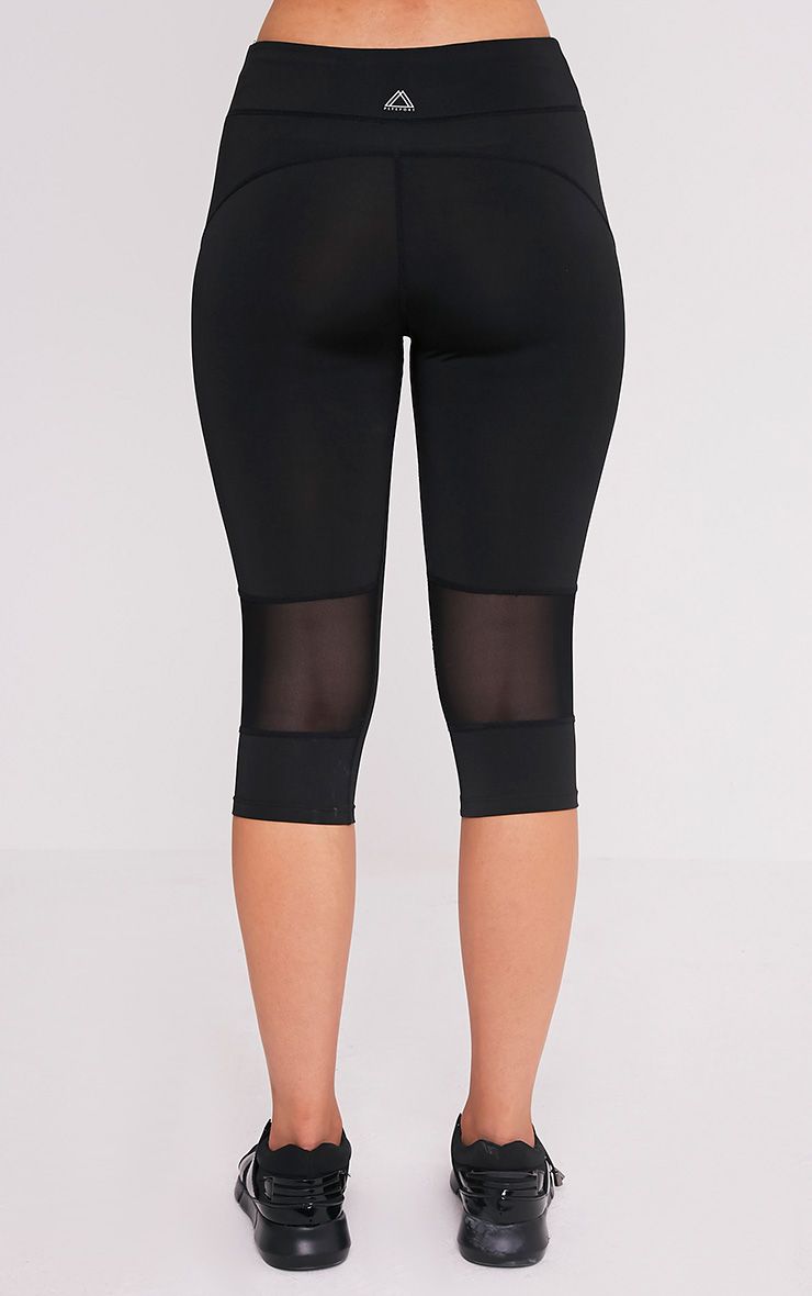 Miah Black Mesh Panel Cropped Gym Leggings Active PrettylittleThing