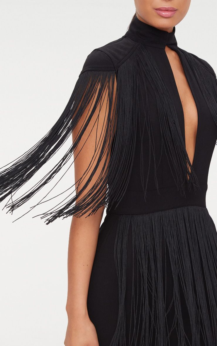 pretty little thing black tassel dress