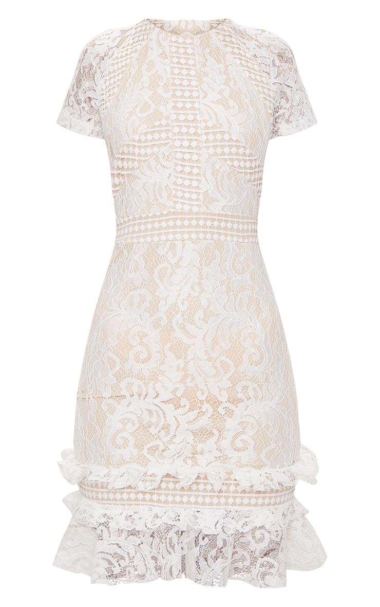 white frill hem lace bodycon dress