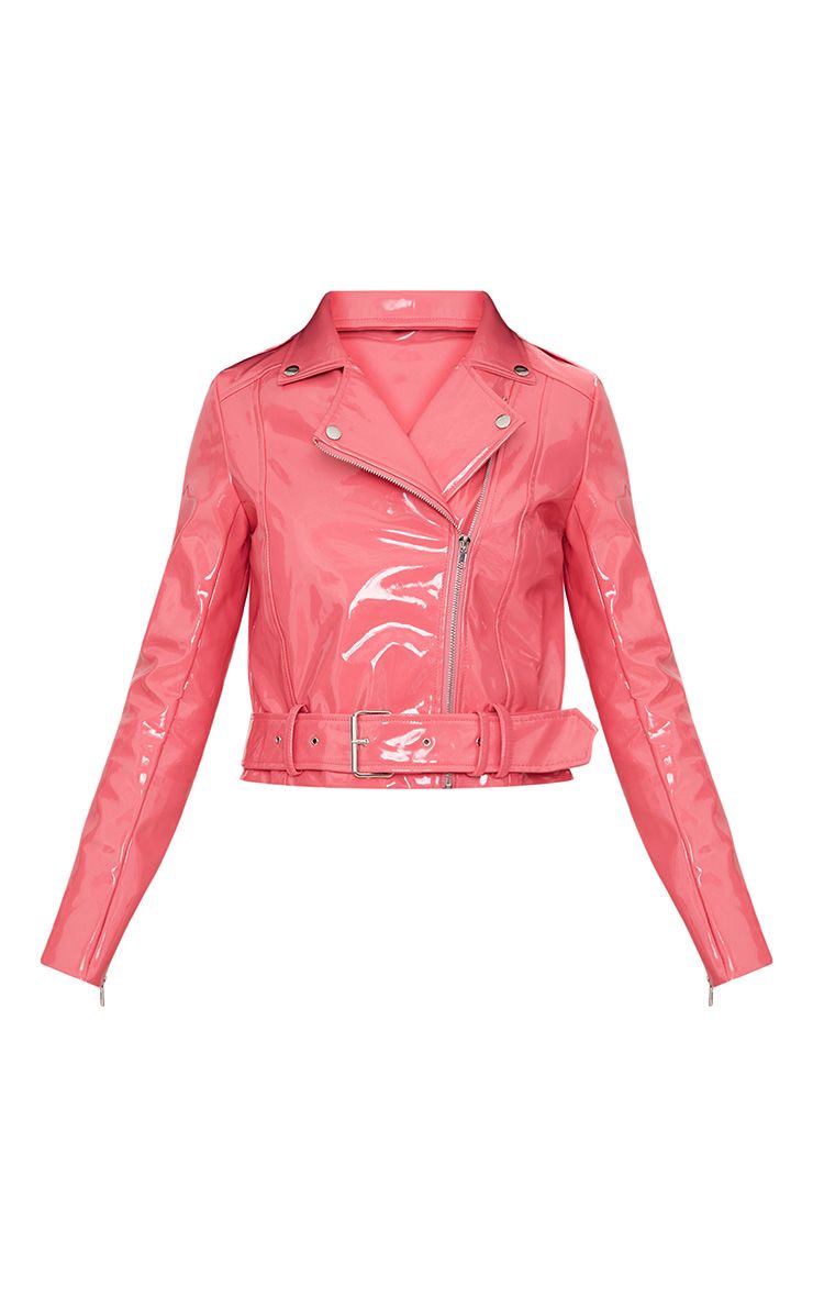 Pink High Shine Vinyl Biker Jacket PrettyLittleThing