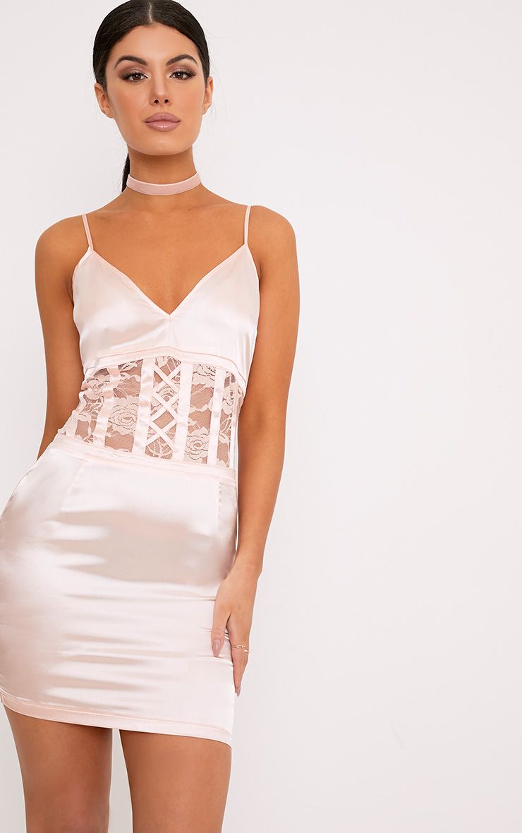 white satin top bustier lace bodycon dress