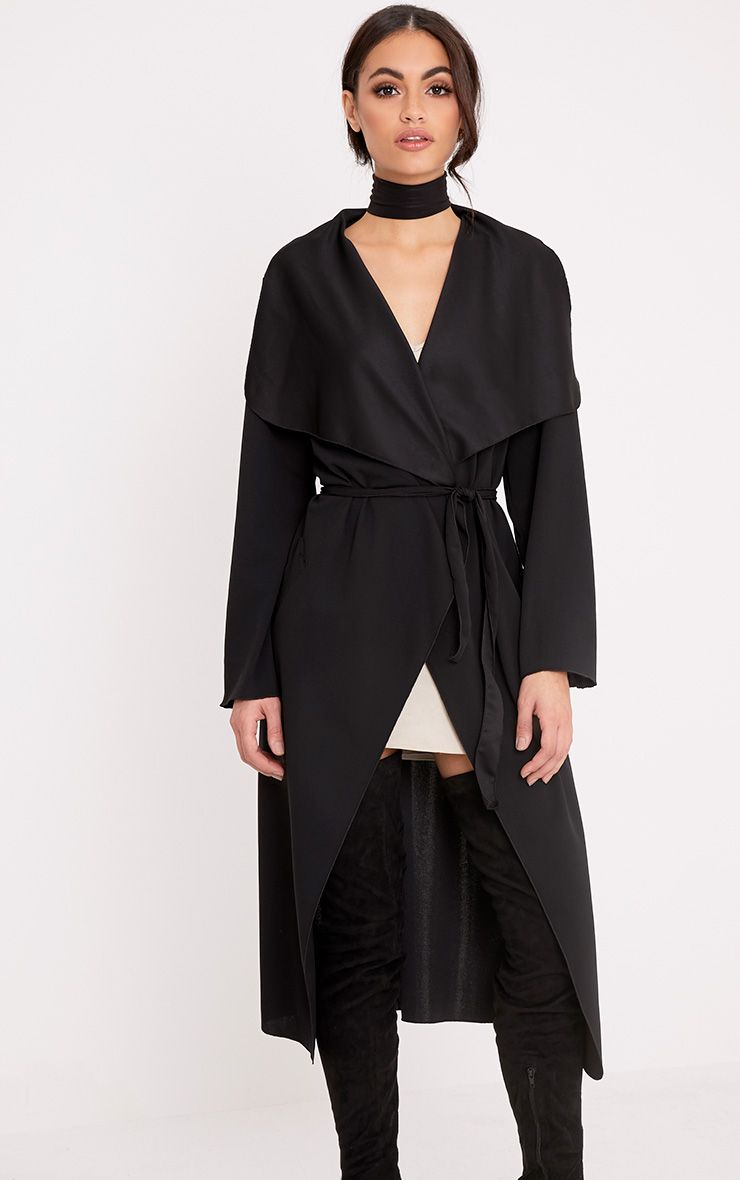 Livia Black Lightweight Belted Waterfall Jacket Coats & Jackets