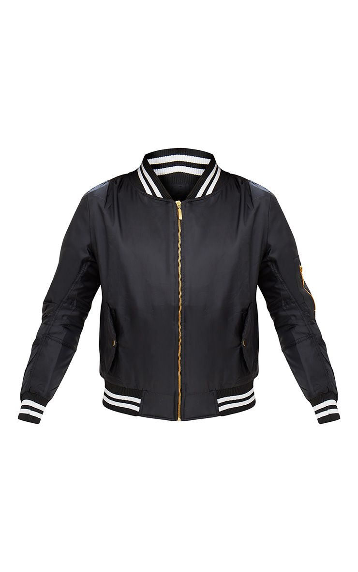Black Sports Trim Bomber Jacket. Coats & Jackets PrettyLittleThing