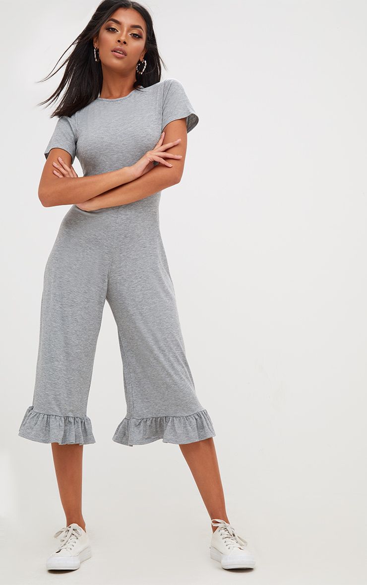 Katie Grey Scoop Back Fitted Cropped Leg Jumpsuit Jumpsuits