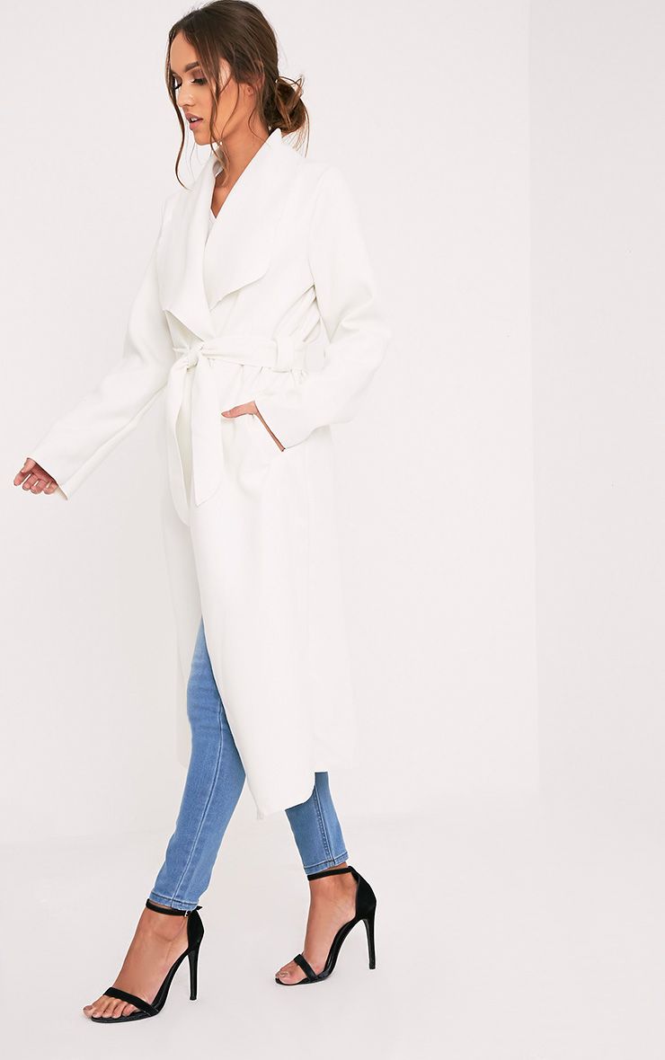 Veronica Cream Oversized Waterfall Belt Coat Coats