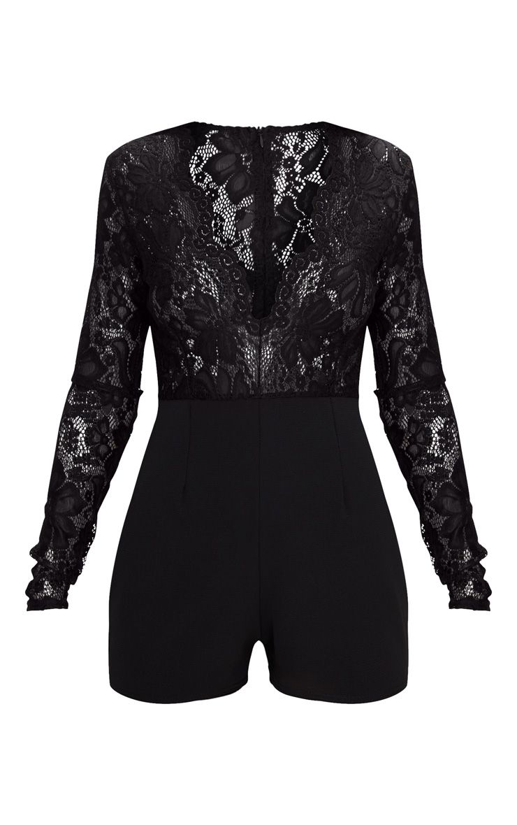 black lace long sleeve plunge jumpsuit