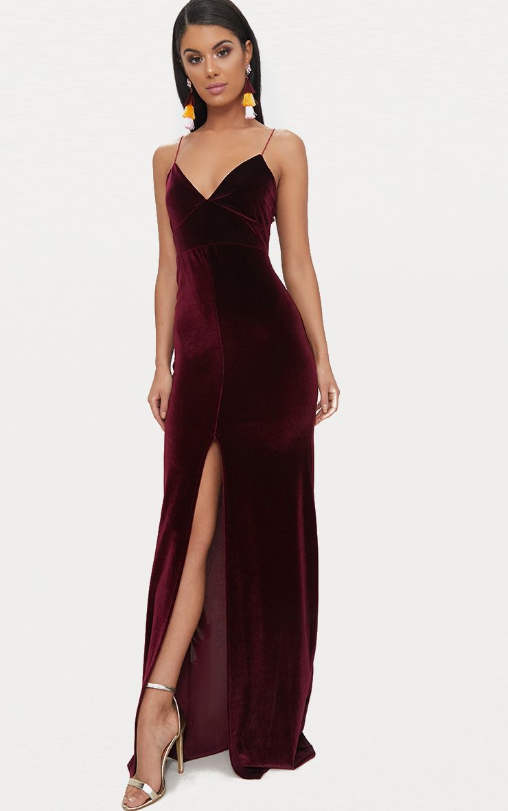 burgundy velvet maxi dress