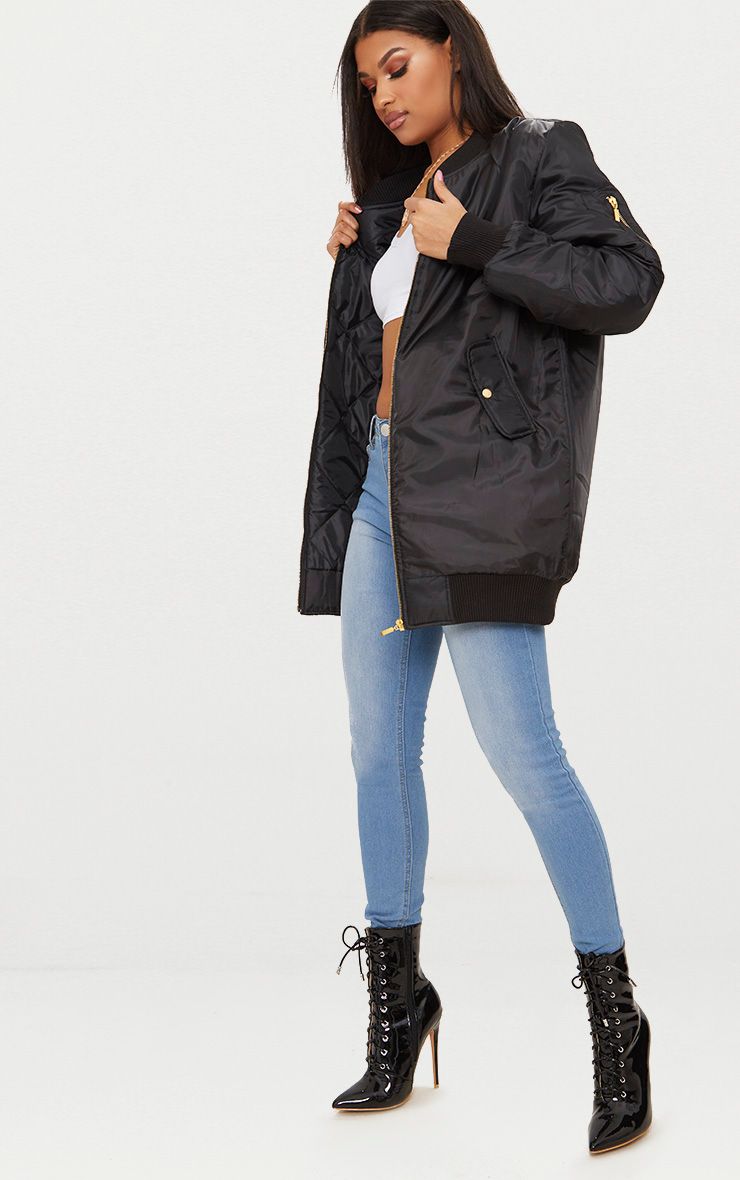 Shelbi Black Longline Bomber Jacket Coats & Jackets