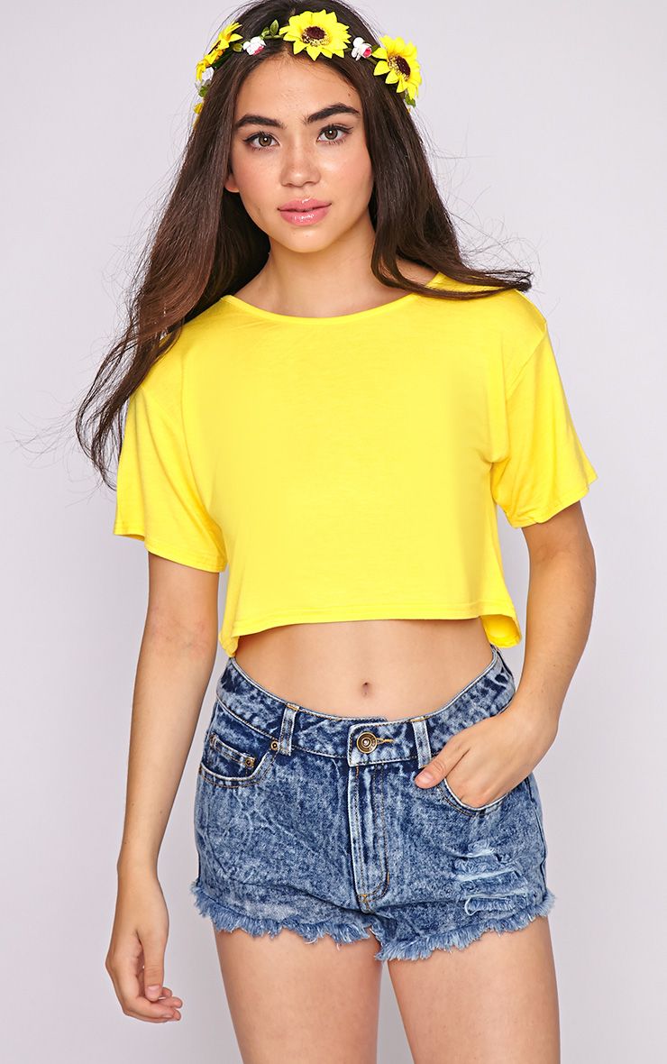 Lucille Yellow Boyfriend Crop Top Crop Tops PrettyLittleThing