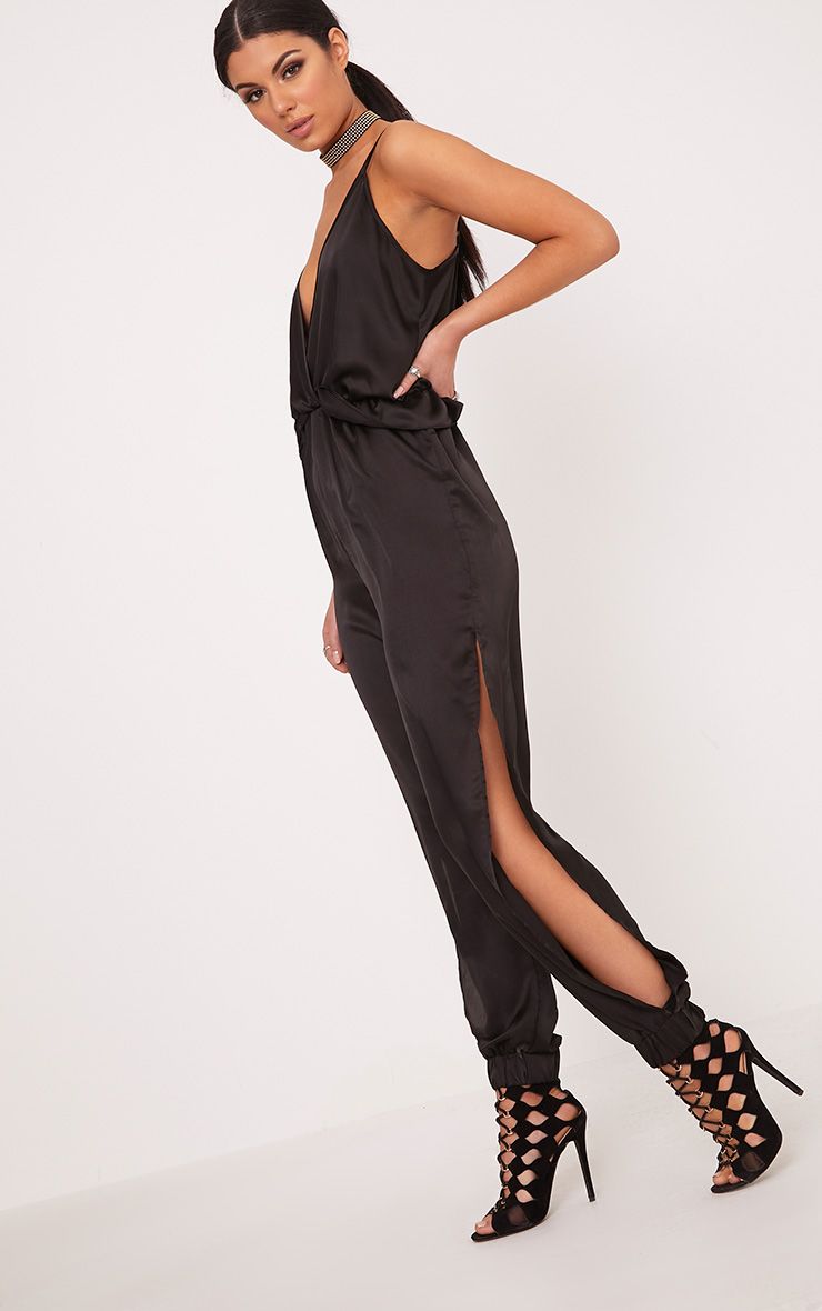 Ieshah Black Jersey Bandeau Playsuit Playsuits PrettyLittleThing