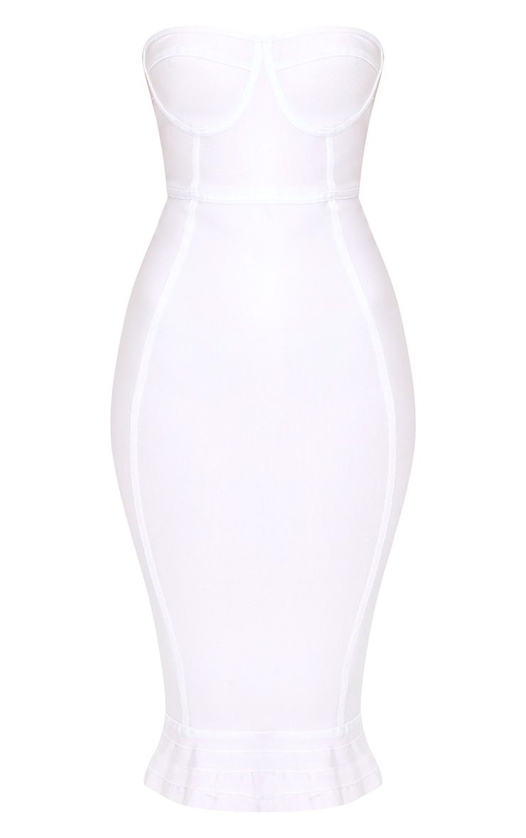 Roxina White Bandage Frill Hem Midi Dress Dresses