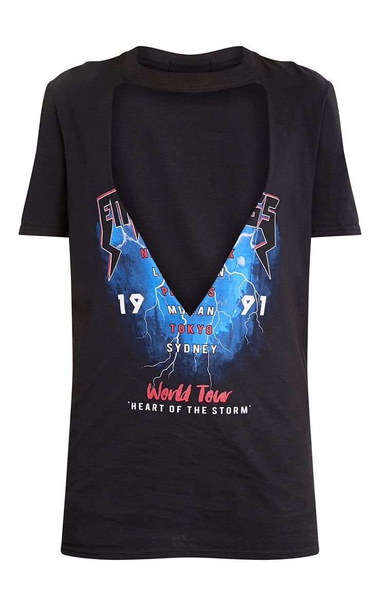 Lightening Black Slogan Extreme Plunge T Shirt | Tops 