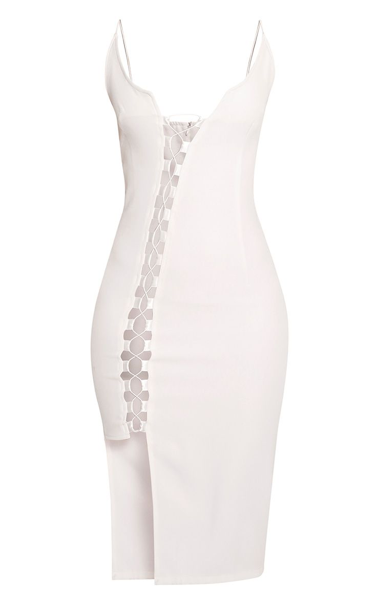 Lovina White Lace Up Bodycon Dress Dresses PrettylittleThing