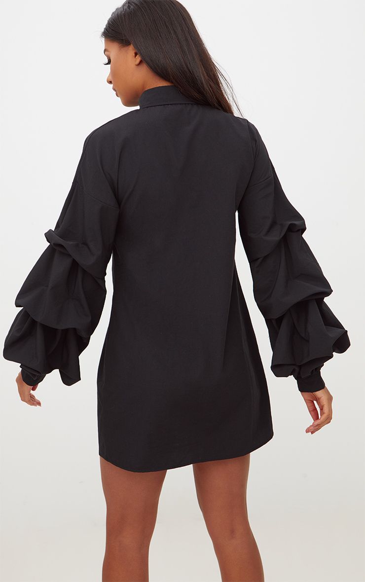 Black Ruffle Sleeve Shirt Dress PrettyLittleThing
