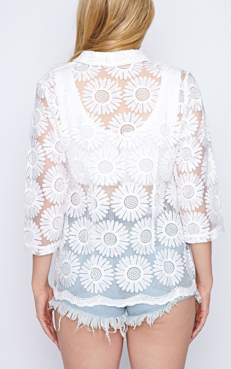 Lana White Sheer Flower Blazer Blazers PrettyLittleThing PrettyLittleThing