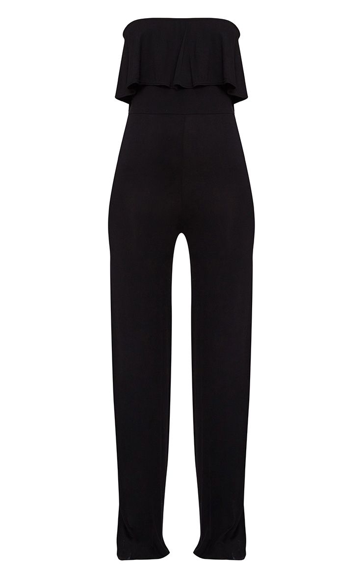 Black Jersey Bandeau Frill Jumpsuit. Jumpsuits PrettyLittleThing