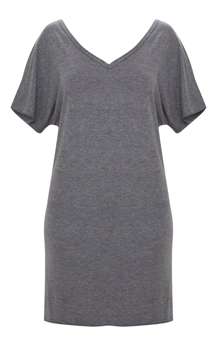 Basic Charcoal V Neck T Shirt Dress Dresses PrettylittleThing