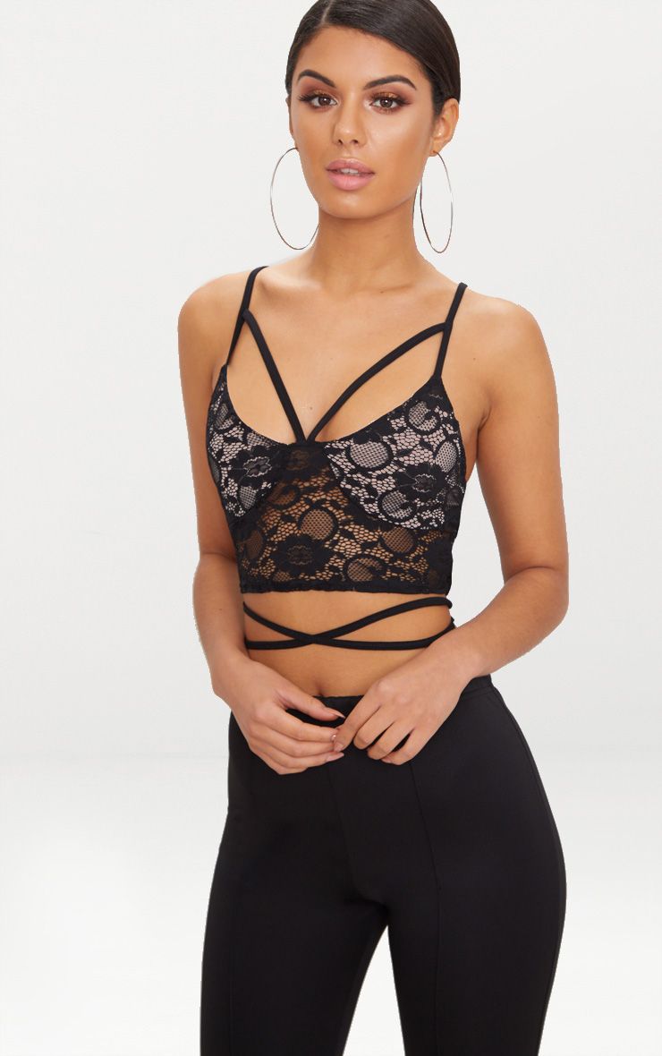 pretty little thing black lace seam detail bralet vs